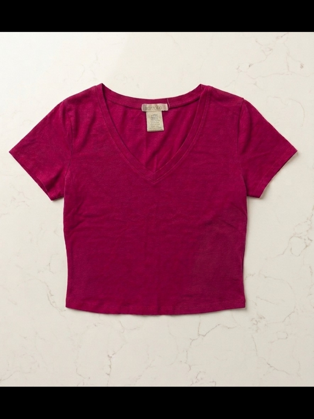 Bozzolo Magenta V-Neck Crop Tee
